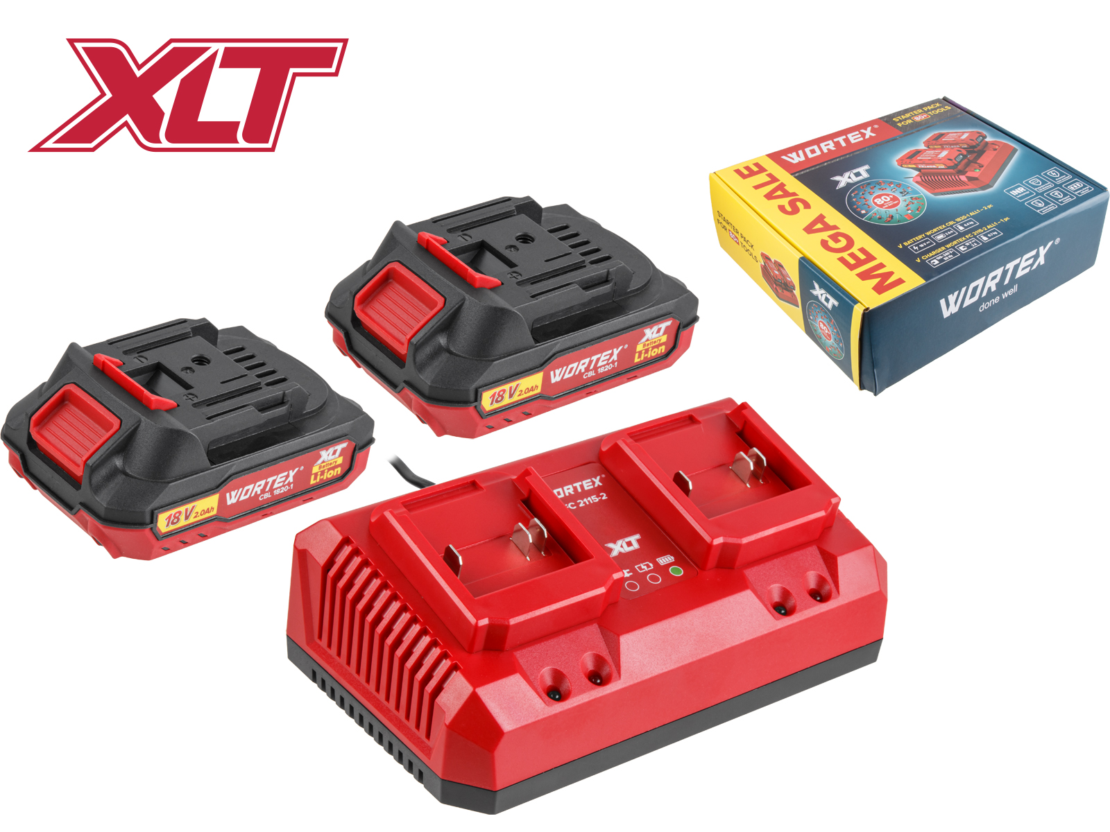 Набор аккумулятор 2х2 А*ч и зарядное устройство 2х2 А WORTEX ALL1 XLT в кор. SET - фото1