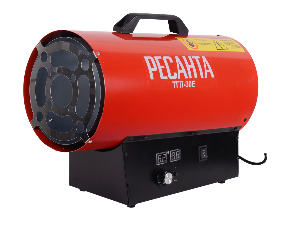 РЕСАНТА ТГП-30E, Тепловая газовая пушка ТГП-30E Ресанта, 1000 м?/ч, мощность тепловая – 30 кВт, расход топлива – 2.18 кг/ч, тип топлива - пропан, пропан-бутан, бутан РЕСАНТА ТГП-30E, Тепловая газовая пушка ТГП-30E Ресанта, 1000 м?/ч, мощность тепловая – 30 кВт, расход топлива – 2.18 кг/ч, тип топлива - пропан, пропан-бутан, бутан
