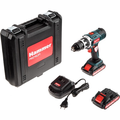 HAMMER ACD183Li 2.0 PREMIUM, Дрель-шуруповерт аккумуляторный, 18В/2.0Ач LiION, 13мм, 0-400/0-1500об/мин, 55Нм, 2 акб, кейс - фото1