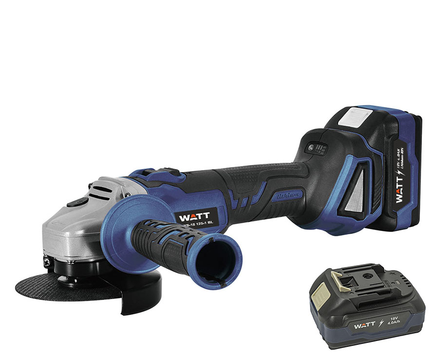 4.018.125.01 Углошлифмашина аккумуляторная WATT WWS-18/125-1 BL (АКБ 2?4.0 Ah) - фото1 4.018.125.01 Углошлифмашина аккумуляторная WATT WWS-18/125-1 BL (АКБ 2?4.0 Ah) - фото1