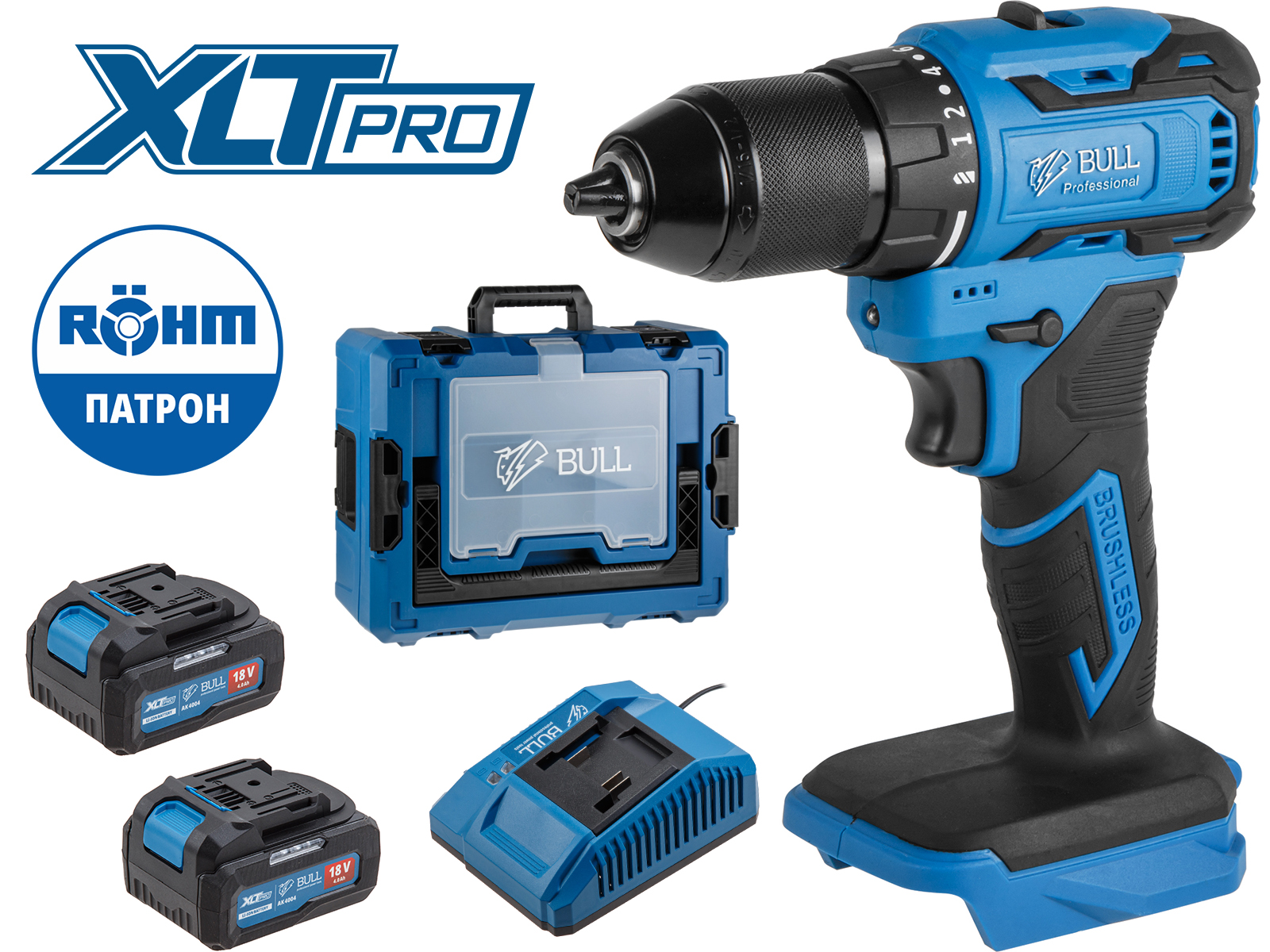Аккум. дрель-шуруповерт BULL SR 1804 R-series Xcase XLTpro БЕСЩЕТ., Импульс., 18 В, 50 Н*м, 2х4 А*ч Аккум. дрель-шуруповерт BULL SR 1804 R-series Xcase XLTpro БЕСЩЕТ., Импульс., 18 В, 50 Н*м, 2х4 А*ч