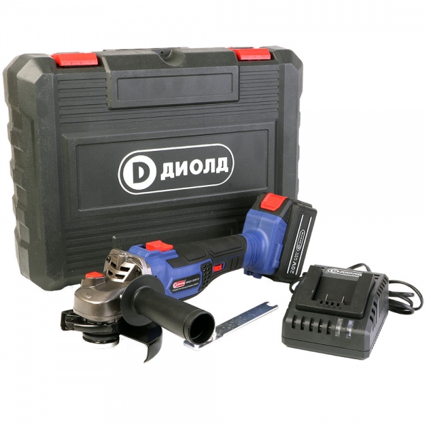 ДИОЛД АМШУ-20ЛИ-01(1 АКБ, кейс), Машина шлифовальная угловая аккумуляторная, 20 В, 3000-10500 об/мин, 125 мм, 1 АКБ и ЗУ, кейс - фото1