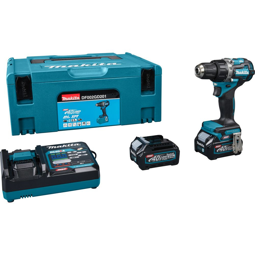 Makita DF002GD201, Дрель-шуруповерт аккум. XGT BL 40В, 13мм, 65/30Нм (аккум. 2x2.5 Ач и быстрое з/у, кейс MA, , шт