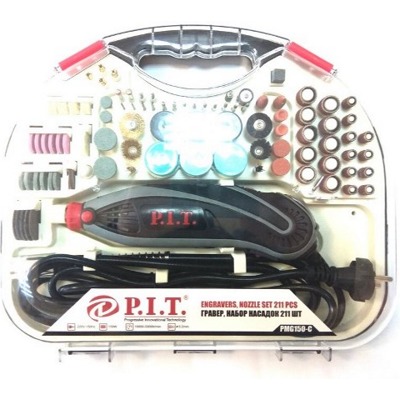 P.I.T. PMG150-C, Гравер электрический, 150Вт, гибк вал, цанга 3,2мм, 10 000-33 000об/мин, 211 предмет. фото-3