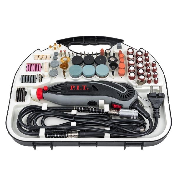 P.I.T. PMG150-C, Гравер электрический, 150Вт, гибк вал, цанга 3,2мм, 10 000-33 000об/мин, 211 предмет. - фото1