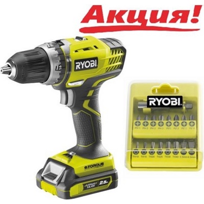 Ryobi R 14 DDE LL25S, Шуруповерт и набор оснастки, арт 22969 - фото1 Ryobi R 14 DDE LL25S, Шуруповерт и набор оснастки, арт 22969 - фото1