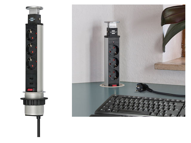 Удлинитель-башня 2м Tower-Power (3 роз, 2 USB, H05VV-F 3G1.5) Brennenstuhl
