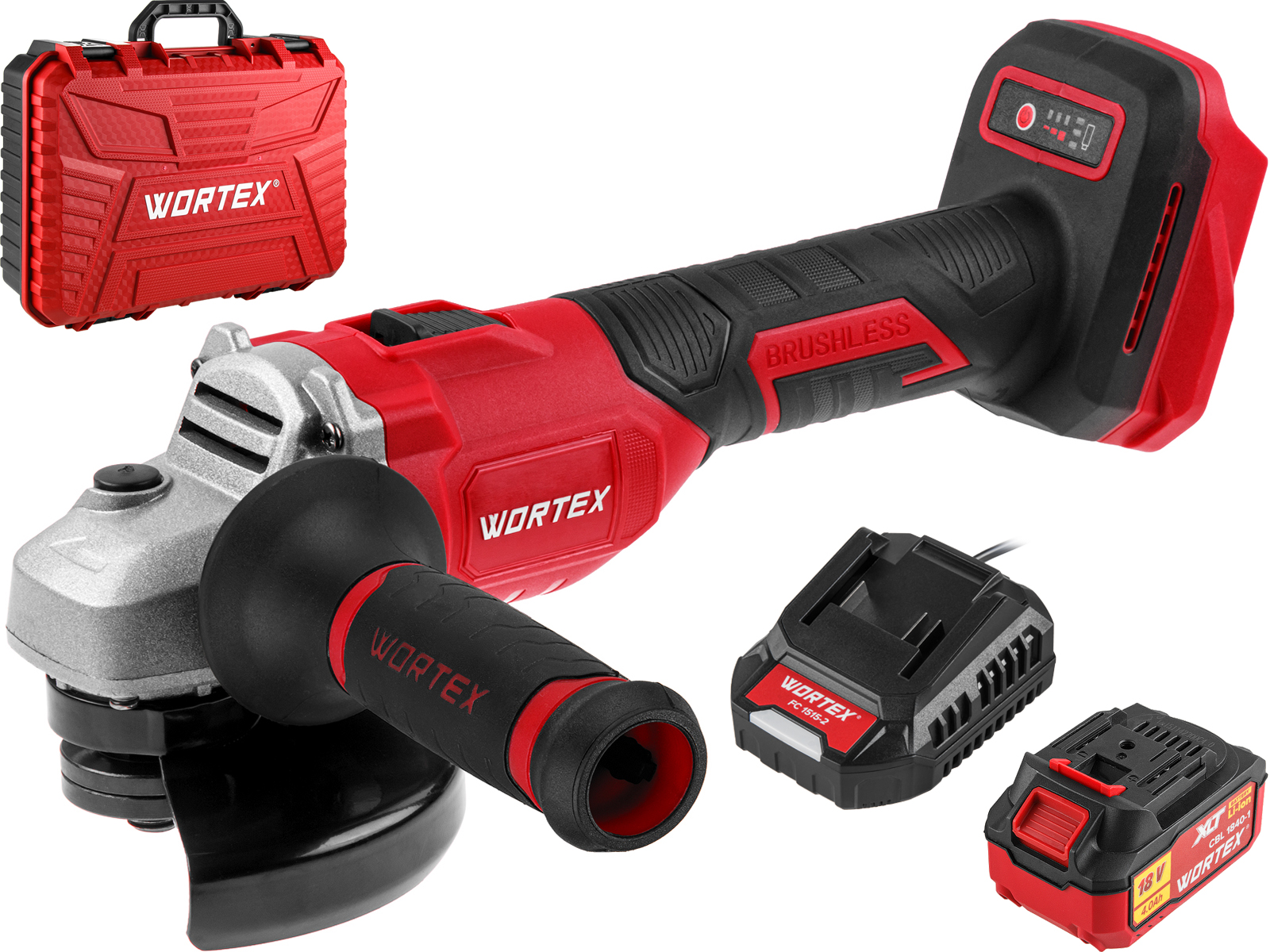 Аккум. углошлифмашина WORTEX LX CAG 1812-1 E в чем. ALL1 XLT SET БЕСЩЕТ., 18 В, 125 мм, 8000 об/м