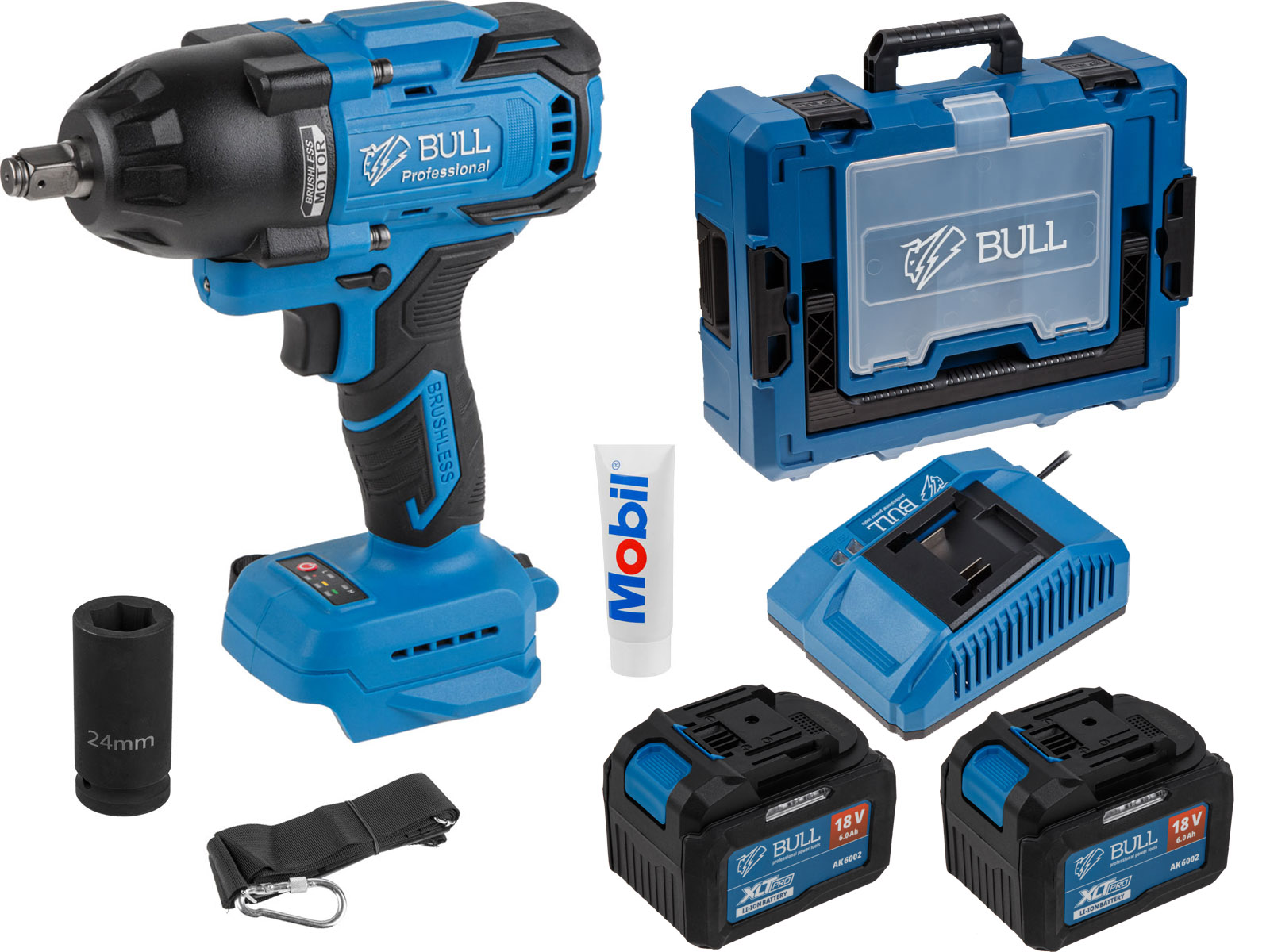Аккум. ударный гайковерт BULL SC 1807 Xcase, XLTpro, БЕСЩЕТ., 18 В, 750 Н*м, 1/2", 2х6 А*ч, з/у 6 А