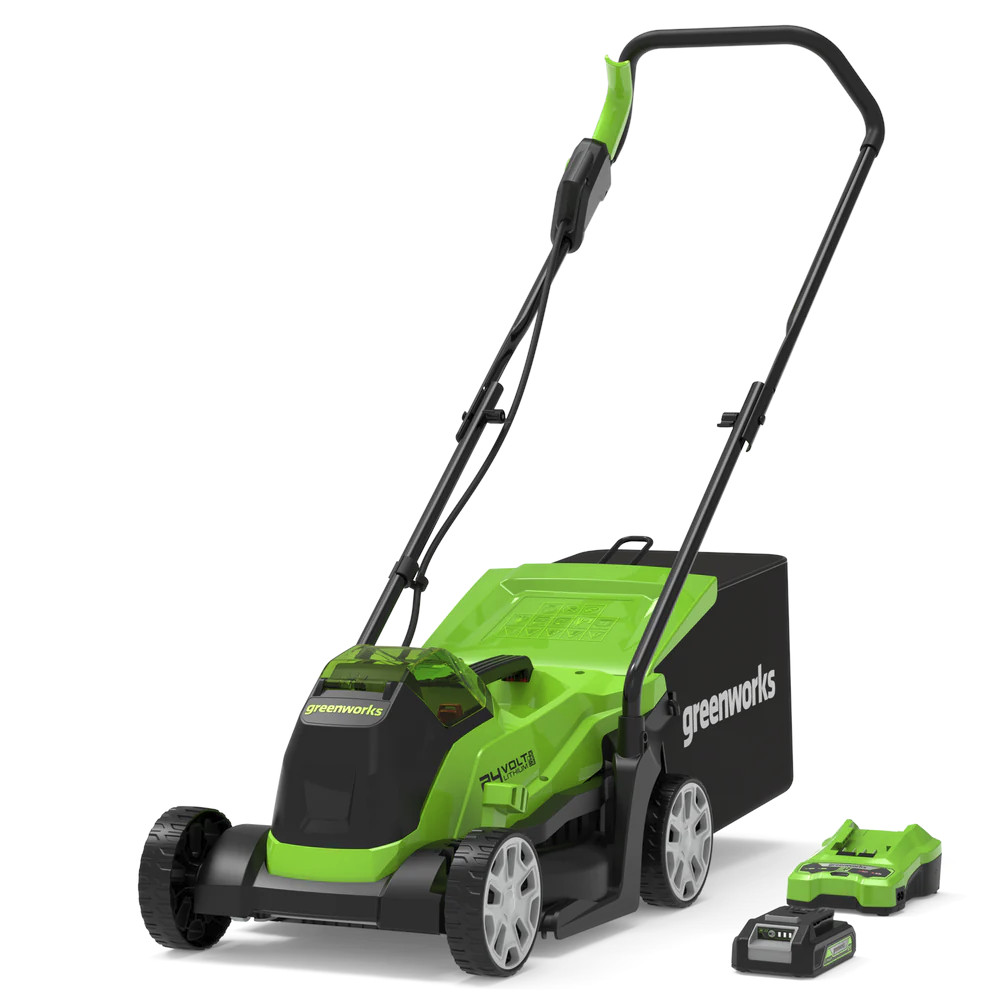Greenworks GD24LM33K2 (2516107UA), Газонокосилка аккумуляторная Арт. 2516107UA,  24V, 33 см, бесщеточная, с 1хАКБ 2Ач и ЗУ