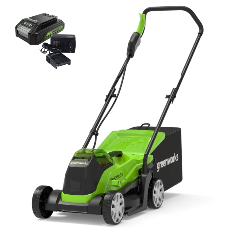 Greenworks GD24LM33K4 (2516107UB), Газонокосилка аккумуляторная Арт. 2516107UB,  24V, 33 см, бесщеточная, с 1хАКБ 4Ач и ЗУ