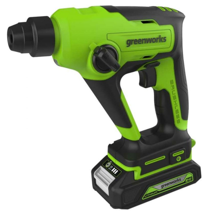Greenworks GD24SDS1K2 (3803107UA), Перфоратор аккумуляторный бесщеточный Арт. 3803107UA, 1,2 ДЖ, 24V, c 1хАКБ 2Ач и ЗУ, в сумке