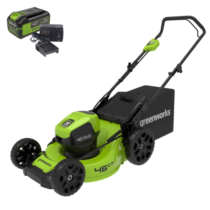 Greenworks GD40LM46HP (2514407UB), Газонокосилка аккумуляторная Арт. 2514407UB, 40V, 46 см, бесщеточная, c 1хАКБ 4 Ач и ЗУ