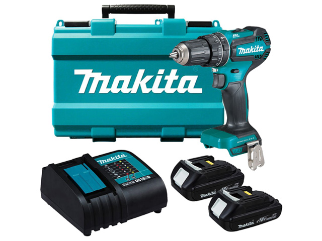 Makita DHP485SYE, Дрель-шуруповерт аккумуляторная ударная бесщеточная, 18В/2х1,5 Ач Li-ion, БЗП-13мм, 0-500\1900об\м, 50\25Нм, 1.7кг, кейс