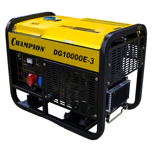 CHAMPION DG10000E-3, Генератор дизельный, 12,5/13,75кВА, 17л.с., 25л, 4,2л/ч, эл.старт, колеса, счетчик - фото1 CHAMPION DG10000E-3, Генератор дизельный, 12,5/13,75кВА, 17л.с., 25л, 4,2л/ч, эл.старт, колеса, счетчик - фото1