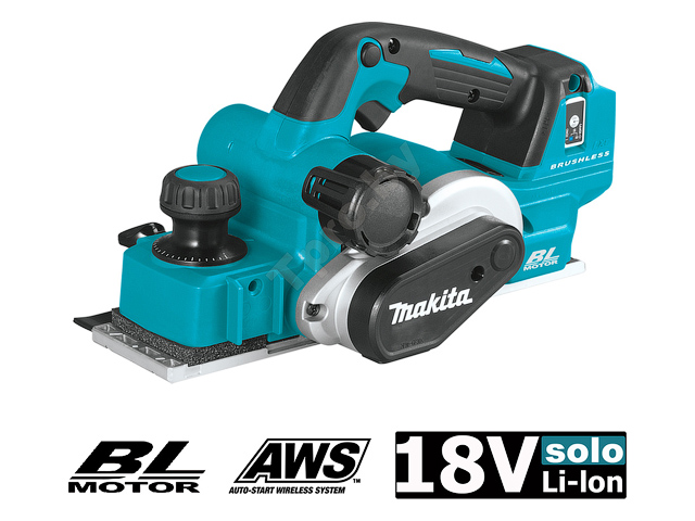 Makita DKP181Z, Рубанок ак б\щет,18В,LXT,11000об\м,ширина-82мм,глуб-3мм,3.6кг,ADT,AWS, б\ак, з\у
