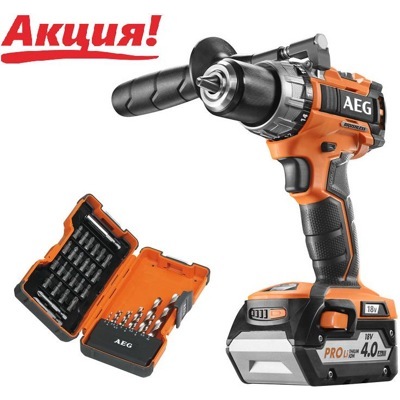 AEG BS18C2BLLI-402C, Дрель-шуруповёрт аккумуляторная, 18В/4,0 Ач Li-ion, кейс, набор оснастки, арт 31487 - фото1
