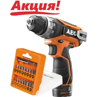 AEG BS12C2 LI-202C X5, Дрель-шуруповерт безударный, кейс и набор оснастки, арт 24239 AEG BS12C2 LI-202C X5, Дрель-шуруповерт безударный, кейс и набор оснастки, арт 24239