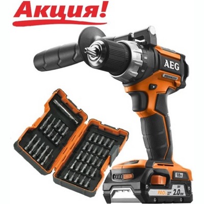 AEG BS18CBL LI-202C, Дрель-шуруповерт безударный и и набор оснастки, арт 24229 - фото1