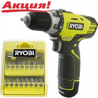 Ryobi RCD 12012 L, Шуруповерт, 12 В, 1,3 Ач Li-Ion, 25 Нм, 1.07 кг, сумка и набор оснастки, арт 20281 - фото1 Ryobi RCD 12012 L, Шуруповерт, 12 В, 1,3 Ач Li-Ion, 25 Нм, 1.07 кг, сумка и набор оснастки, арт 20281 - фото1