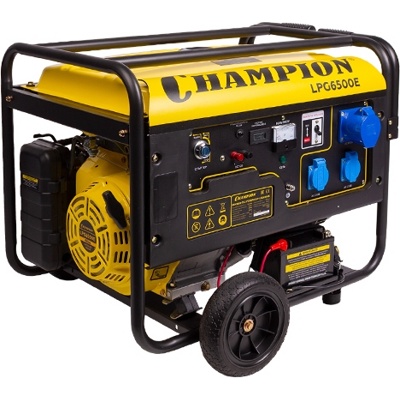 CHAMPION LPG6500E, Генератор, бензин+газ 5/5,5 кВт, 16 л.с., 25 л, 12 В, эл.стартер, счетчик колеса
