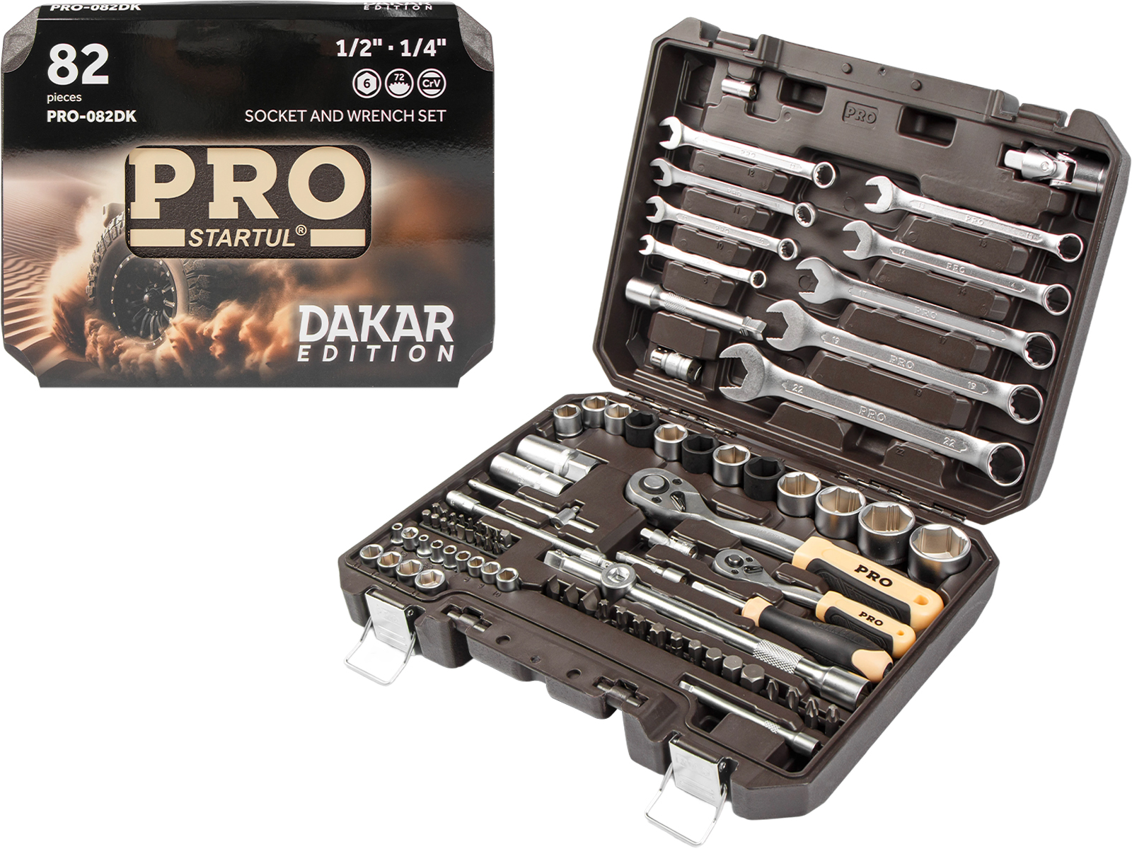 Набор головок и ключей 82пр. 1/4",1/2" PRO STARTUL DAKAR (PRO-082DK) - фото1
