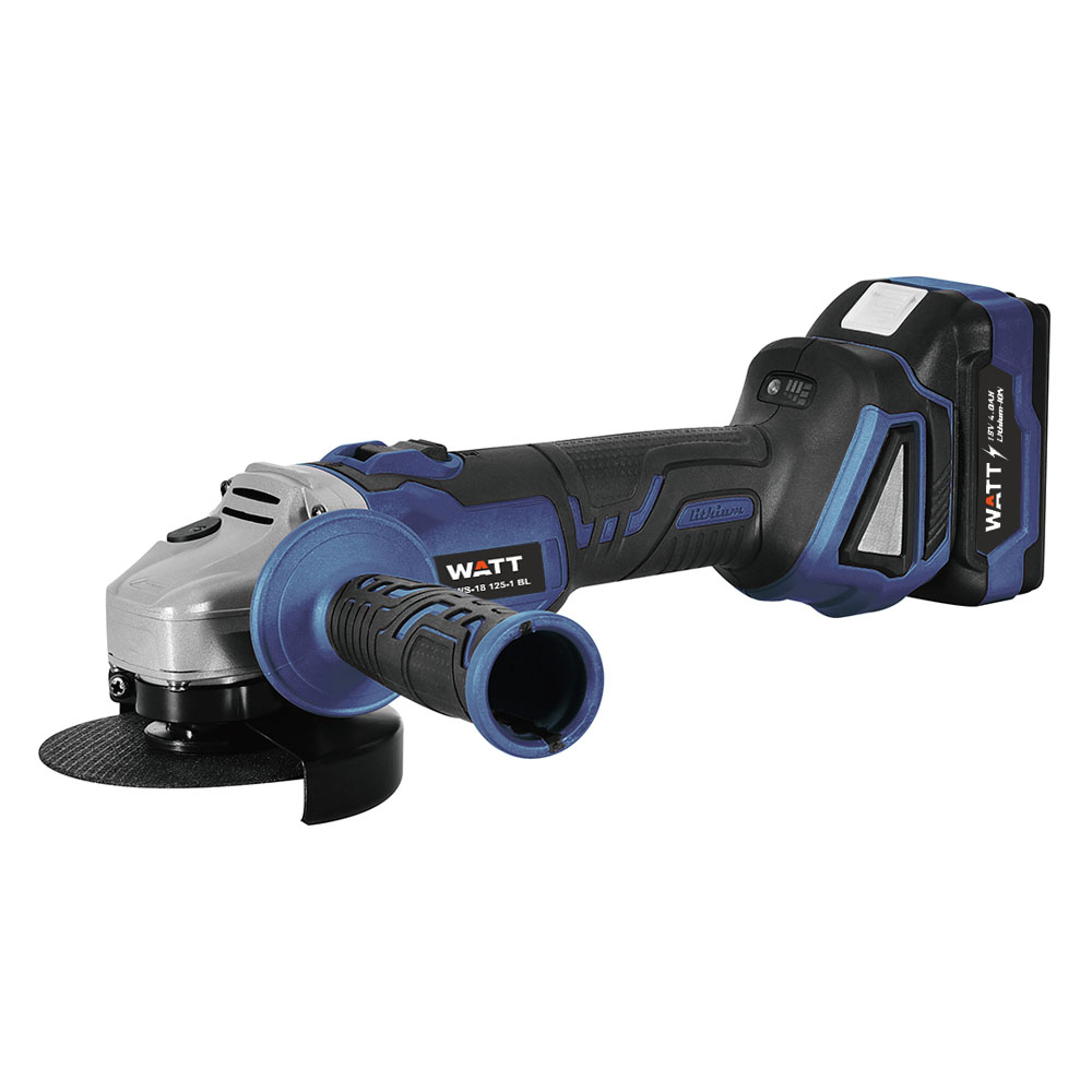 4.018.125.00 Углошлифмашина аккумуляторная WATT WWS-18/125-1 BL (АКБ 1?4.0 Ah) - фото1 4.018.125.00 Углошлифмашина аккумуляторная WATT WWS-18/125-1 BL (АКБ 1?4.0 Ah) - фото1