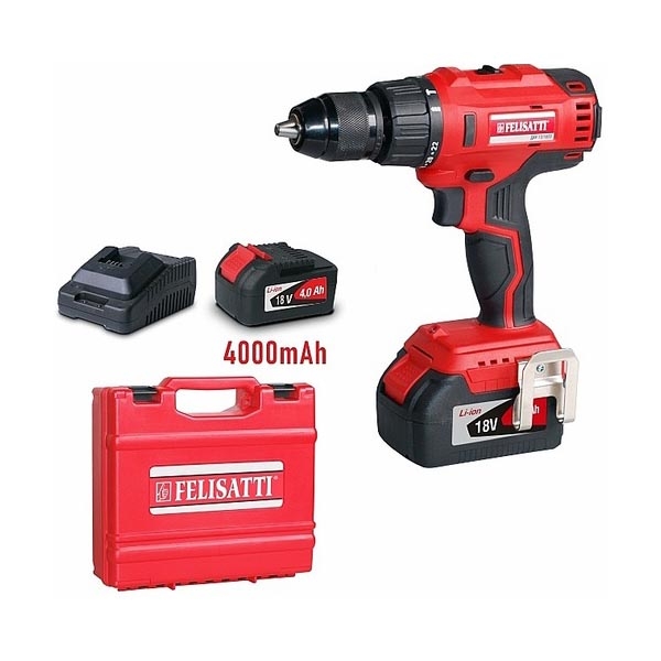 Felisatti ДАУ-13/18Л3(1 АКБ,кейс), Машина ручная электрич. сверлильная аккумуляторная,18В, 450/1700 об/мин,0-5200/0-18200 уд/мин, 4 аА/ч, 1 аккум. и ЗУ, кейс - фото1