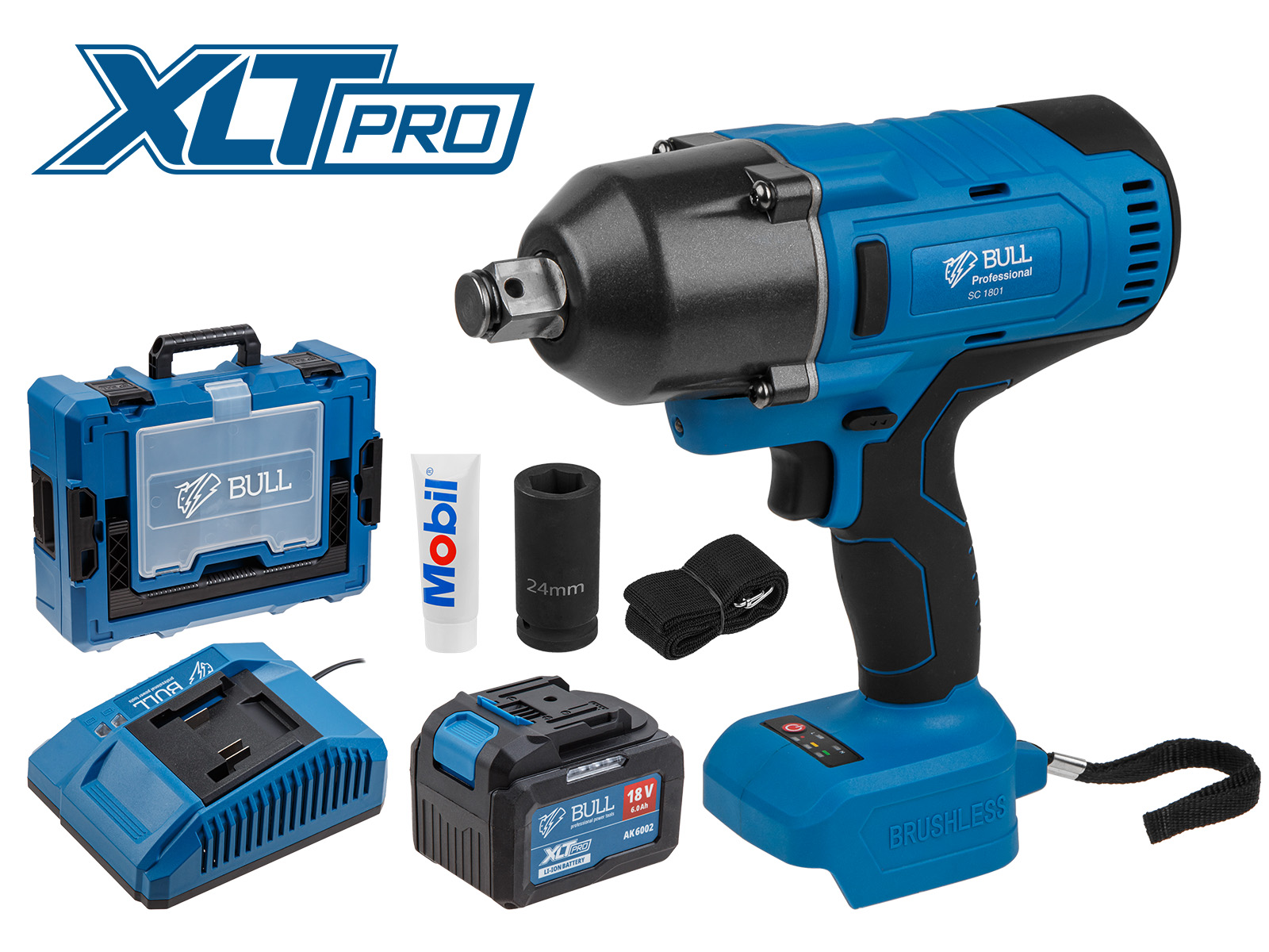 Аккум. ударный гайковерт BULL SC 1801 Xcase XLTpro БЕСЩЕТ., 18 В, 1000 Н*м, 3/4", 1х6 А*ч, з/у 4 А Аккум. ударный гайковерт BULL SC 1801 Xcase XLTpro БЕСЩЕТ., 18 В, 1000 Н*м, 3/4", 1х6 А*ч, з/у 4 А