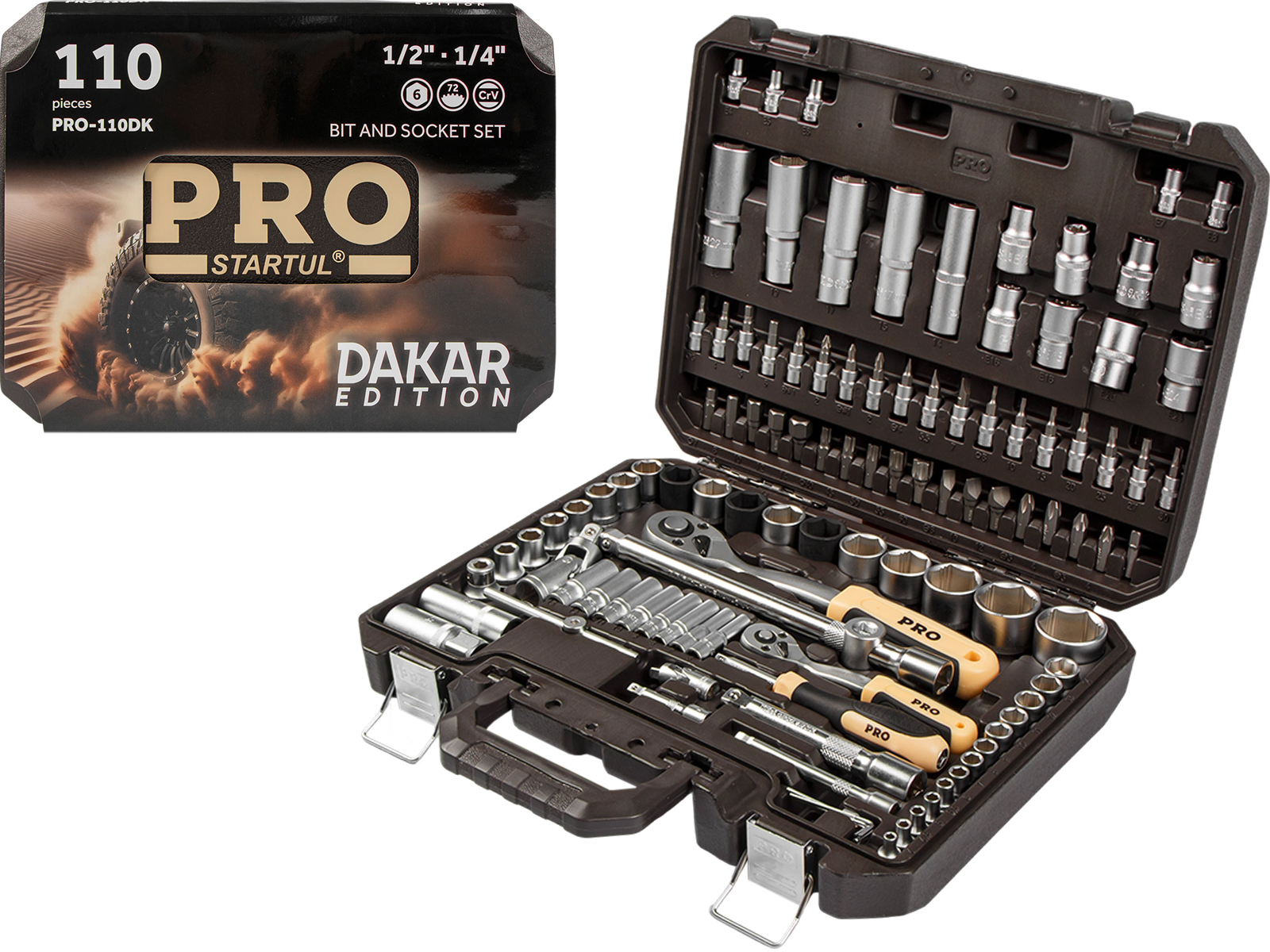 Набор головок и бит 110пр. 1/4",1/2" PRO STARTUL DAKAR (PRO-110DK) - фото1