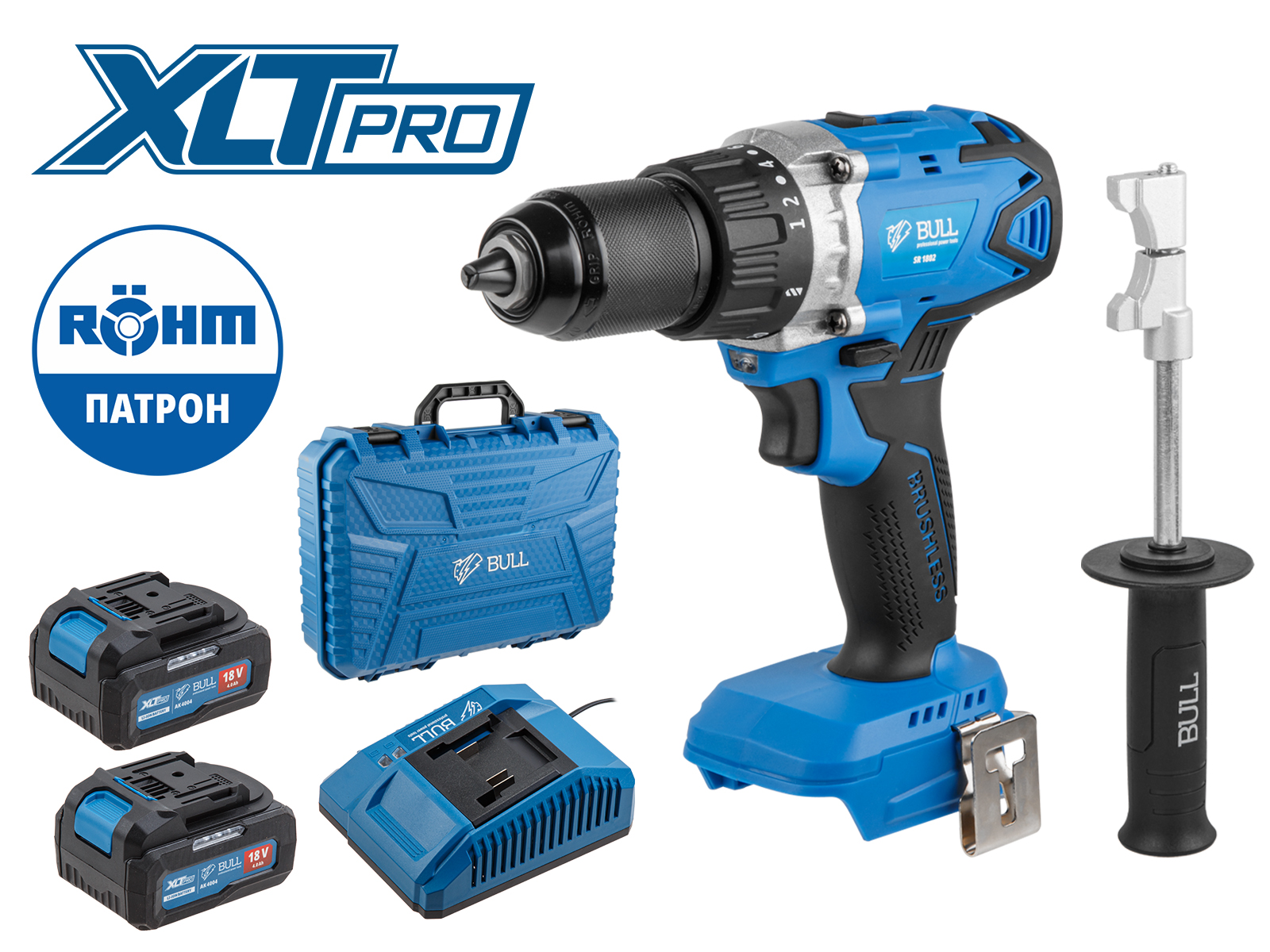 Аккум. дрель-шуруповерт BULL SR 1802 в чем. XLTpro БЕСЩЕТ., 18 В, 80 Н*м, 2*4 А*ч, БЗП 13 мм - фото1