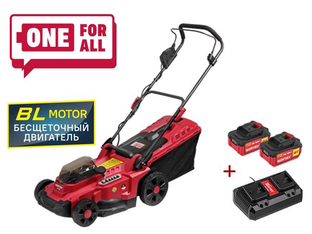 Газонокосилка аккумуляторная WORTEX CLM 3836 ALL1 XLT SET БЕСЩЁТ.ДВИГ., 18В+18В, 2акб, 4Ач, шир.3