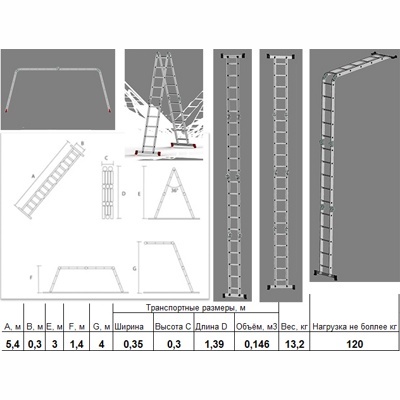 Лестница алюм. 2-х секц. 299/550см 2х12 ступ., 12,0кг PRO STARTUL (ST9946-12) - фото1