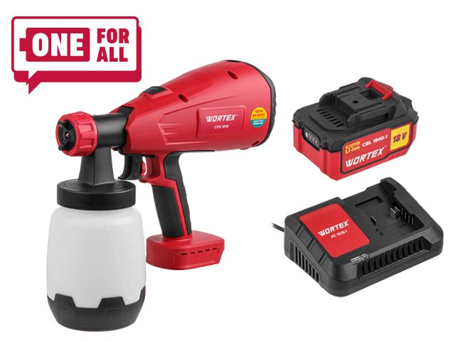 Аккум. краскораспылитель WORTEX CPS 1810 в кор. ALL1 XLT SET 18В, 1 акк., 4 Ач, 700 мл/мин, 1 л б