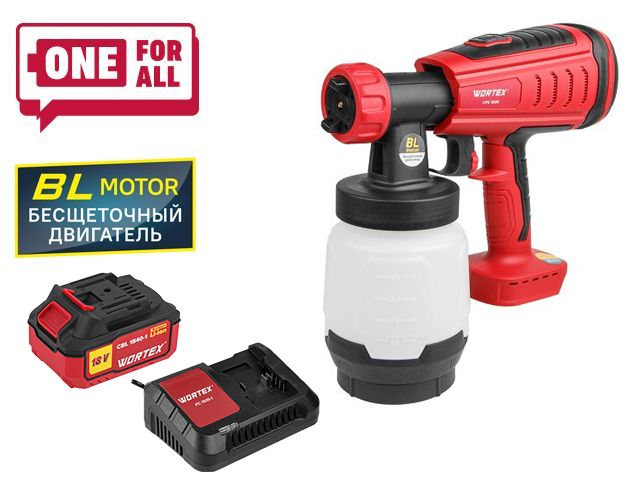 Аккум. краскораспылитель WORTEX CPS 1808 в кор. ALL1 XLT SET БЕСЩЁТ.ДВИГ., 18 В, 1 акк., 4 Ач, 10