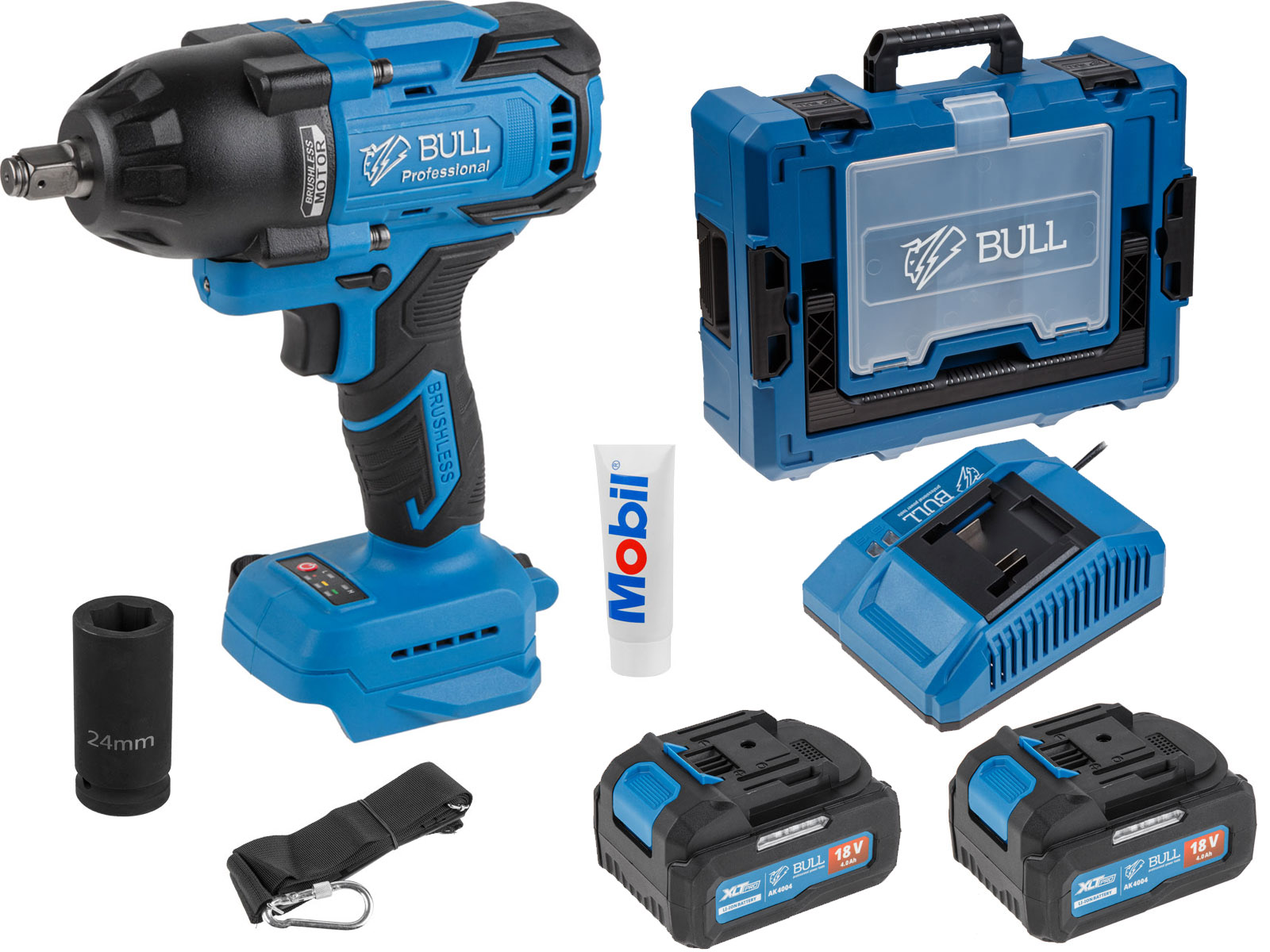 Аккум. ударный гайковерт BULL SC 1807 Xcase, XLTpro, БЕСЩЕТ., 18 В, 750 Н*м, 1/2", 2х4 А*ч, з/у 4 А