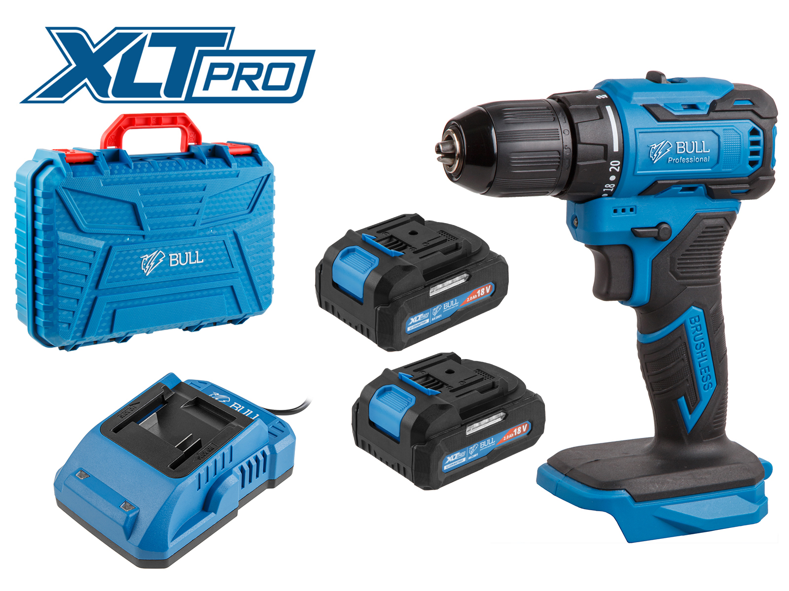 Аккум. дрель-шуруповерт BULL SR 1804 в чем. XLTpro БЕСЩЕТ., Импульс., 18 В, 45 Н*м, 2х2 А*ч, з/у 2 А - фото1