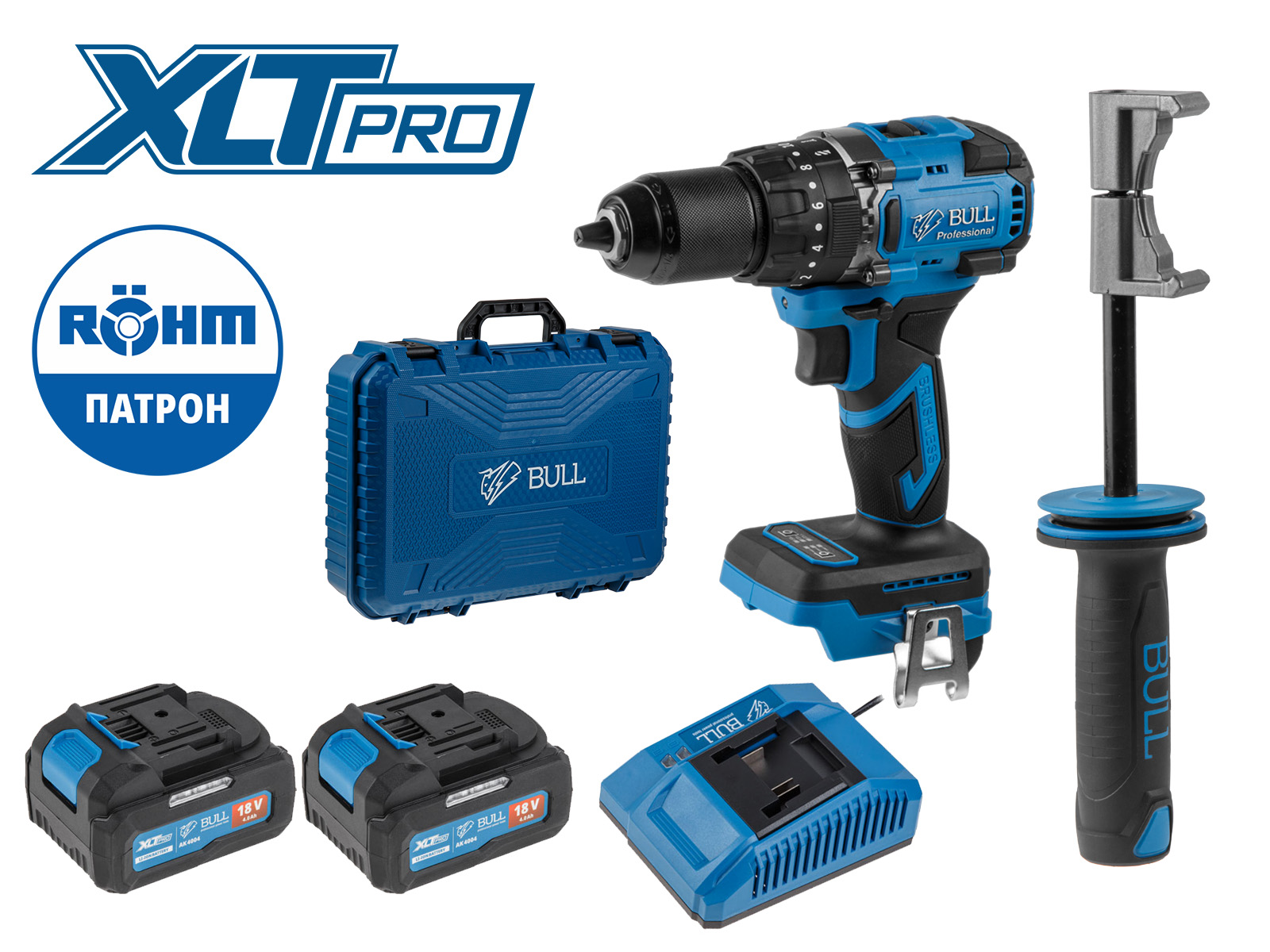 Аккум. дрель-шуруповерт BULL SR 1806 R-series в чем. XLTpro БЕСЩЕТ., Удар., 18 В, 80 Н*м, 2х4 А*ч Аккум. дрель-шуруповерт BULL SR 1806 R-series в чем. XLTpro БЕСЩЕТ., Удар., 18 В, 80 Н*м, 2х4 А*ч