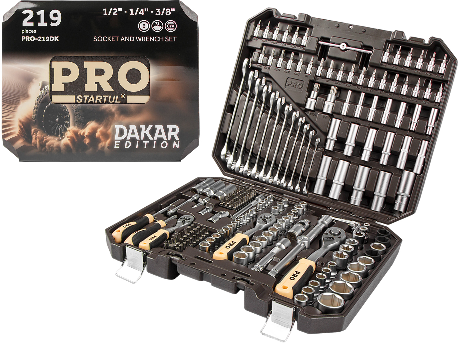 Набор головок и ключей 219пр. 1/4",3/8",1/2" PRO STARTUL DAKAR (PRO-219DK) - фото1