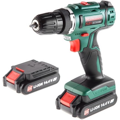 Hammer Flex ACD145Li, Шуруповерт аккумуляторный, 14,4В/2x1.5Ач Li-ion, кейс, оснастка - фото1