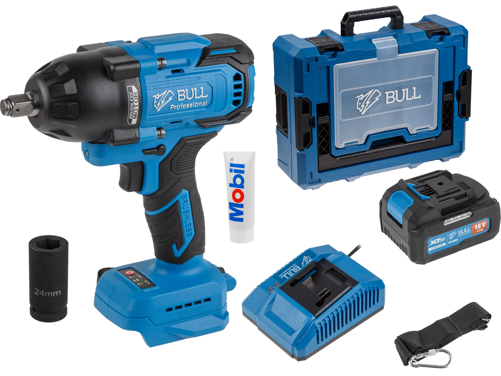 Аккум. ударный гайковерт BULL SC 1807 Xcase, XLTpro, БЕСЩЕТ., 18 В, 750 Н*м, 1/2", 1х4 А*ч, з/у 4 А