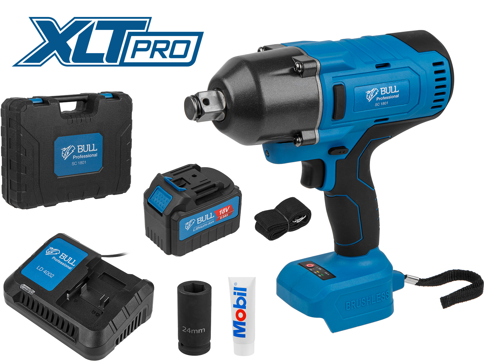 Аккум. ударный гайковерт BULL SC 1801 в чем. XLTpro БЕСЩЕТ., 18 В, 1000 Н*м, 3/4", 1х6 А*ч, з/у 4 А Аккум. ударный гайковерт BULL SC 1801 в чем. XLTpro БЕСЩЕТ., 18 В, 1000 Н*м, 3/4", 1х6 А*ч, з/у 4 А