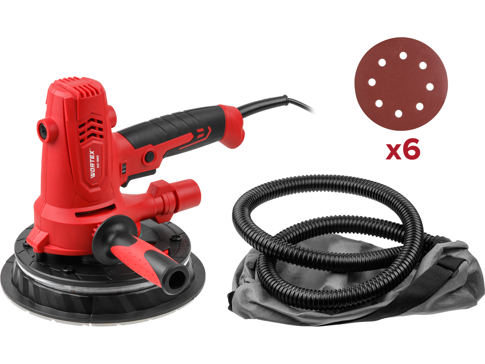 Шлифмашина для стен и потолков WORTEX DG 1885 в кор. 800 Вт, 180 мм, LED, 1200-2300 об/мин - фото1