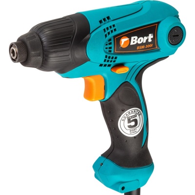 Bort BSM-300I, Шуруповерт сетевой ударный, 250 Вт; 100 Нм; 1/4"; 0-3600 уд/мин; реверс; подсветка; вес 1,1 кг - фото1