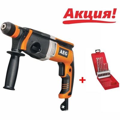 AEG KH 26 XE, Перфоратор трехрежимный, SDS-Plus, 800 Вт, 1500 об/мин, 2.7 кг, кейс, арт 19766, набор буров (7 шт) - фото1 AEG KH 26 XE, Перфоратор трехрежимный, SDS-Plus, 800 Вт, 1500 об/мин, 2.7 кг, кейс, арт 19766, набор буров (7 шт) - фото1