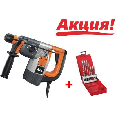 AEG PN 3500 X, Перфоратор трехрежимный, SDS-Plus, 750 Вт, 3,4 Дж, система AVS, арт 24215, набор буров (7шт) - фото1 AEG PN 3500 X, Перфоратор трехрежимный, SDS-Plus, 750 Вт, 3,4 Дж, система AVS, арт 24215, набор буров (7шт) - фото1