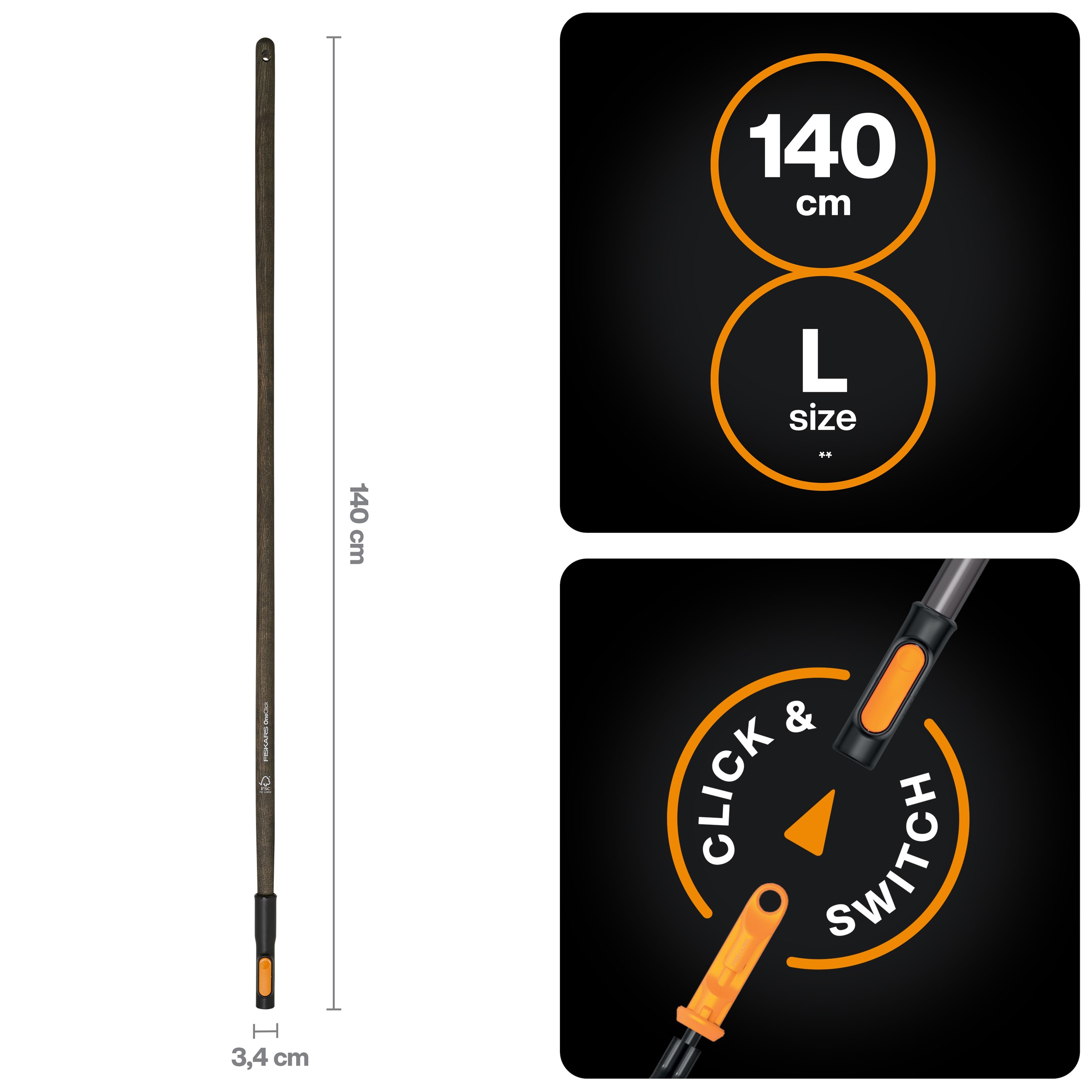 Черенок деревянный L 140см OneClick FISKARS Черенок деревянный L 140см OneClick FISKARS