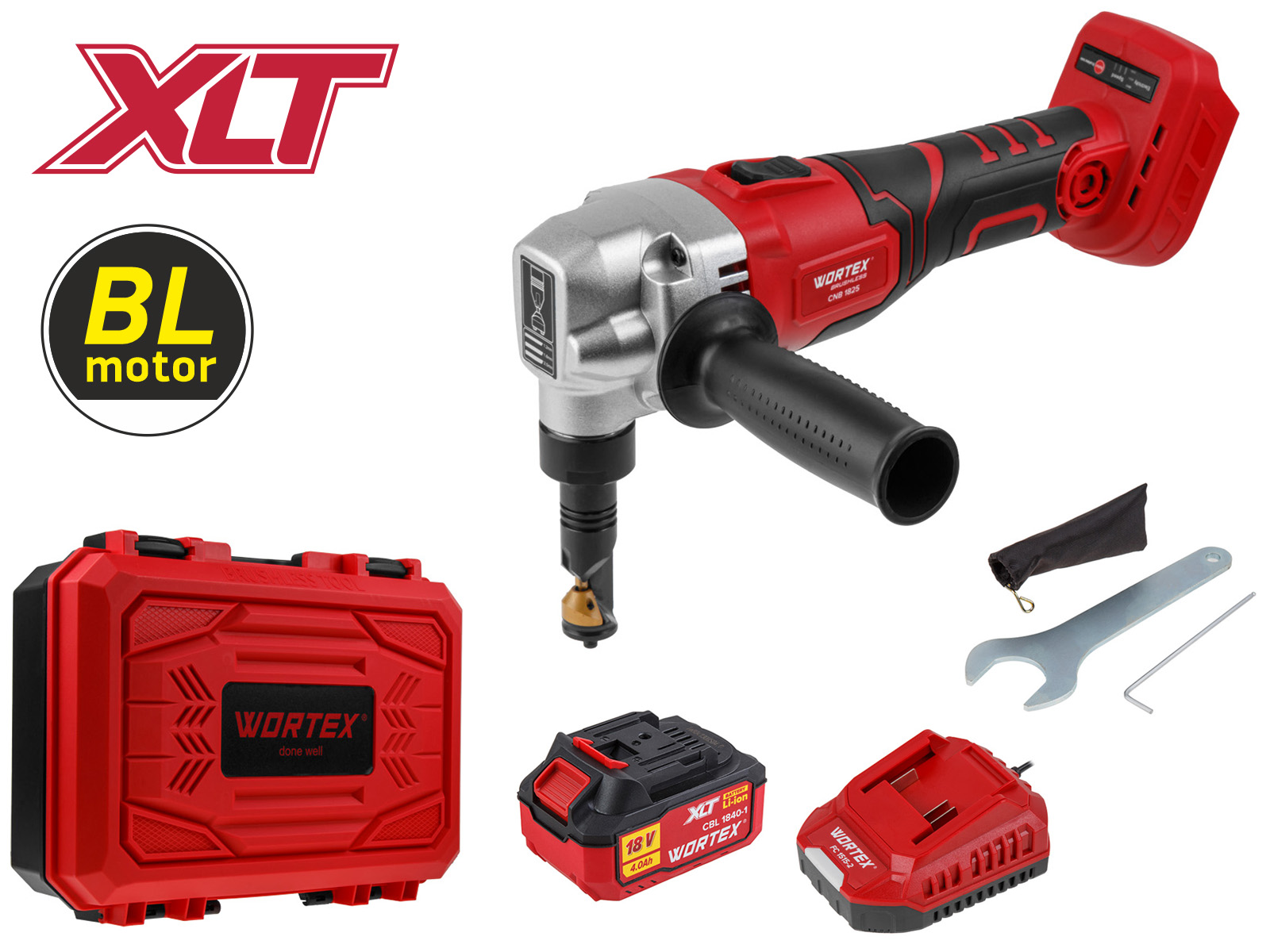 Аккум. ножницы высечные WORTEX CNB 1825 XLT SET БЕСЩЕТ., 18 В, 900-2000 ход/мин, до 2,5 мм, 1х4 А*ч - фото1