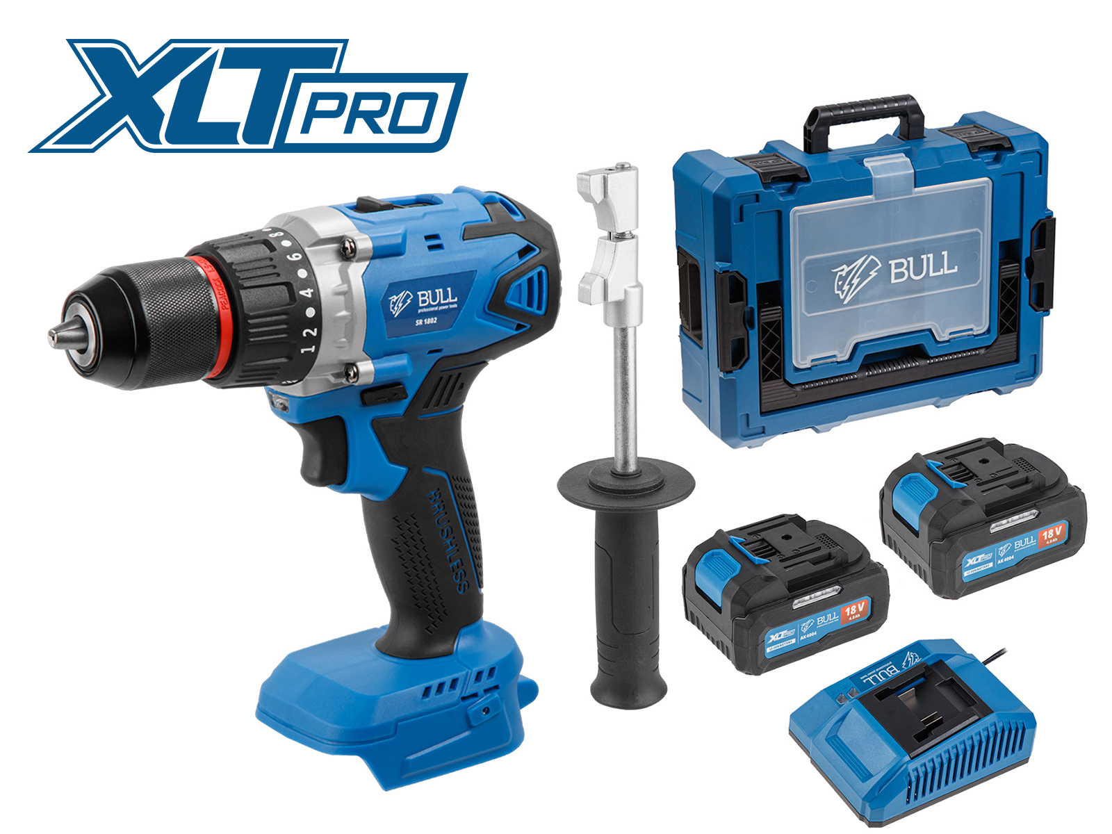 Аккум. дрель-шуруповерт BULL SR 1802 Xcase, XLTpro, БЕСЩЕТ., 18 В, 80 Н*м, 2*4 А*ч, БЗП 13 мм Аккум. дрель-шуруповерт BULL SR 1802 Xcase, XLTpro, БЕСЩЕТ., 18 В, 80 Н*м, 2*4 А*ч, БЗП 13 мм