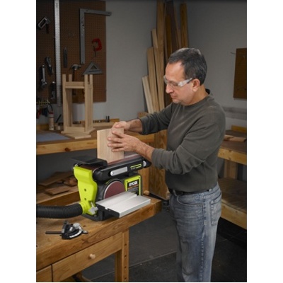 RYOBI RBDS4601G, Шлифовальный станок, 375 Вт; 2900 об/мин; диск D150 мм; лента 100х914 мм; наклон до 45 град; чугунное основание, арт 27544 - фото2 RYOBI RBDS4601G, Шлифовальный станок, 375 Вт; 2900 об/мин; диск D150 мм; лента 100х914 мм; наклон до 45 град; чугунное основание, арт 27544 - фото2